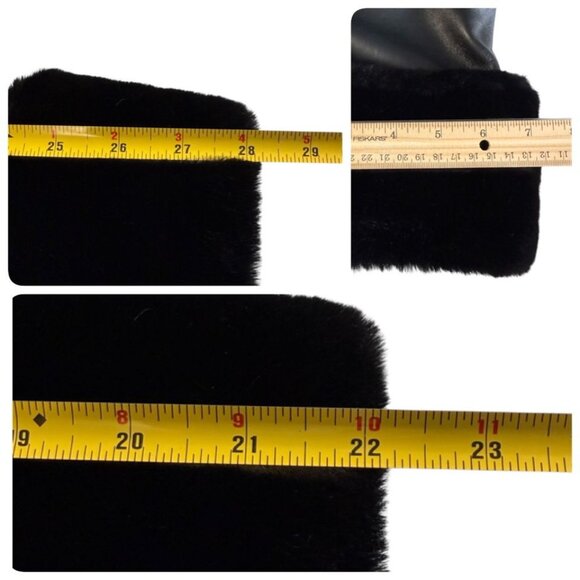 Vintage Laura Winston Size 16 Black Leather Trench Coat Faux Fur Trim EUC 90's - Picture 15 of 16